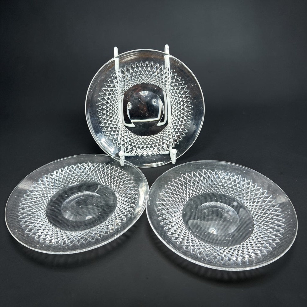 Pairpoint Gunderson Adelaide Crystal Plates Set of 3 Clear Diamond Point 6inch